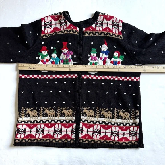 Vintage Embroidered Christmas Cardigan Sweater Womens Large Snowmen Fair Isle - Picture 10 of 12